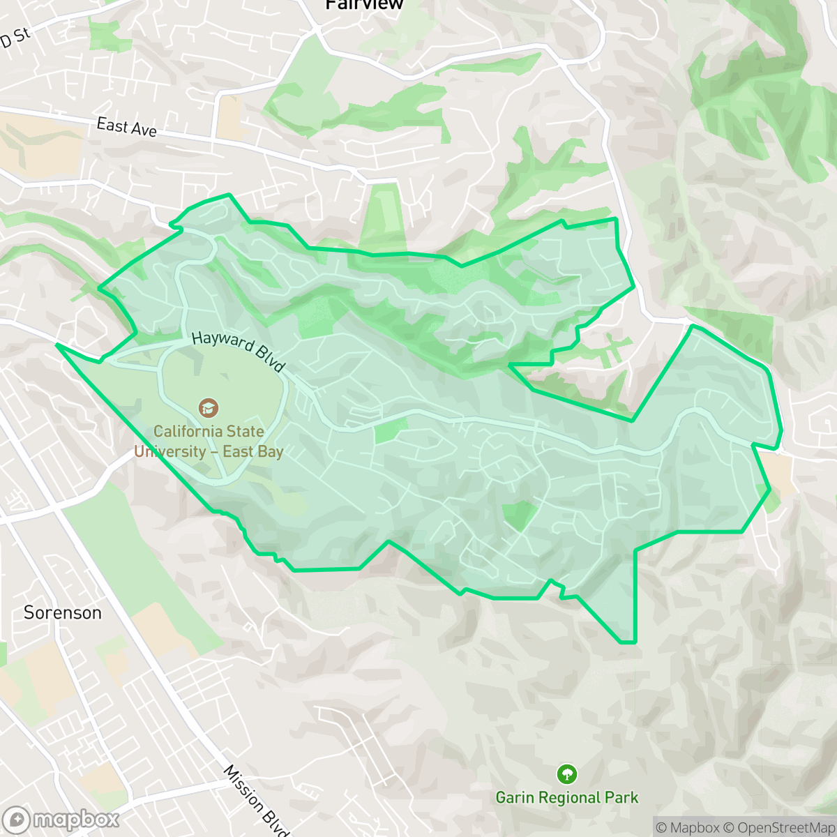 Map showing the location of Hayward Highland, Hayward, CA