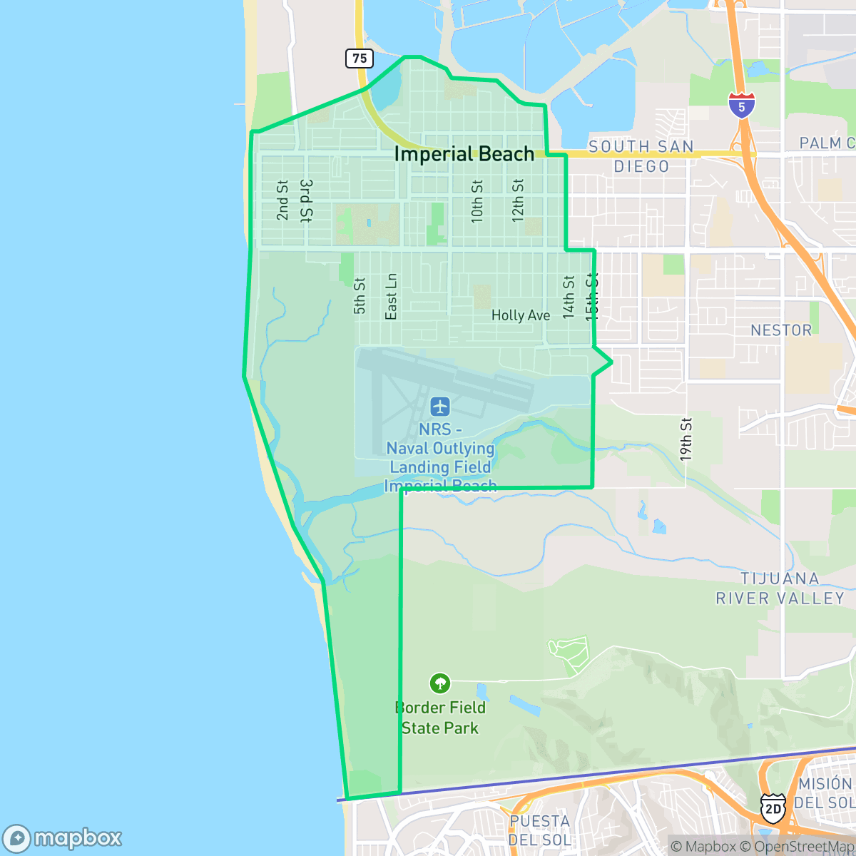 Map showing the location of Imperial Beach, CA — coverage area