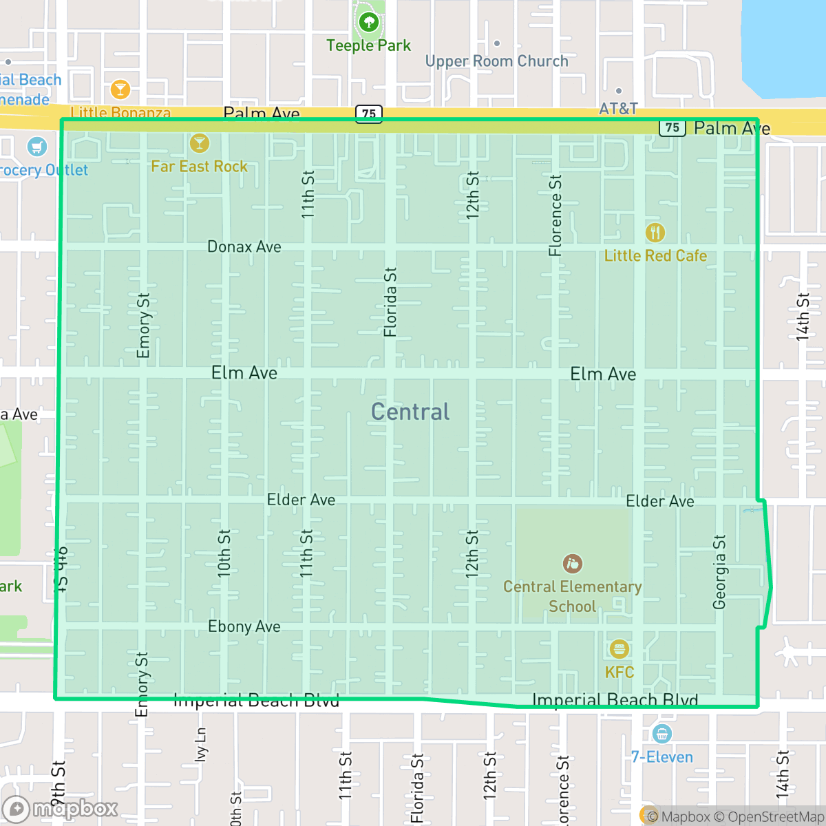 Map showing the location of Central, Imperial Beach, CA