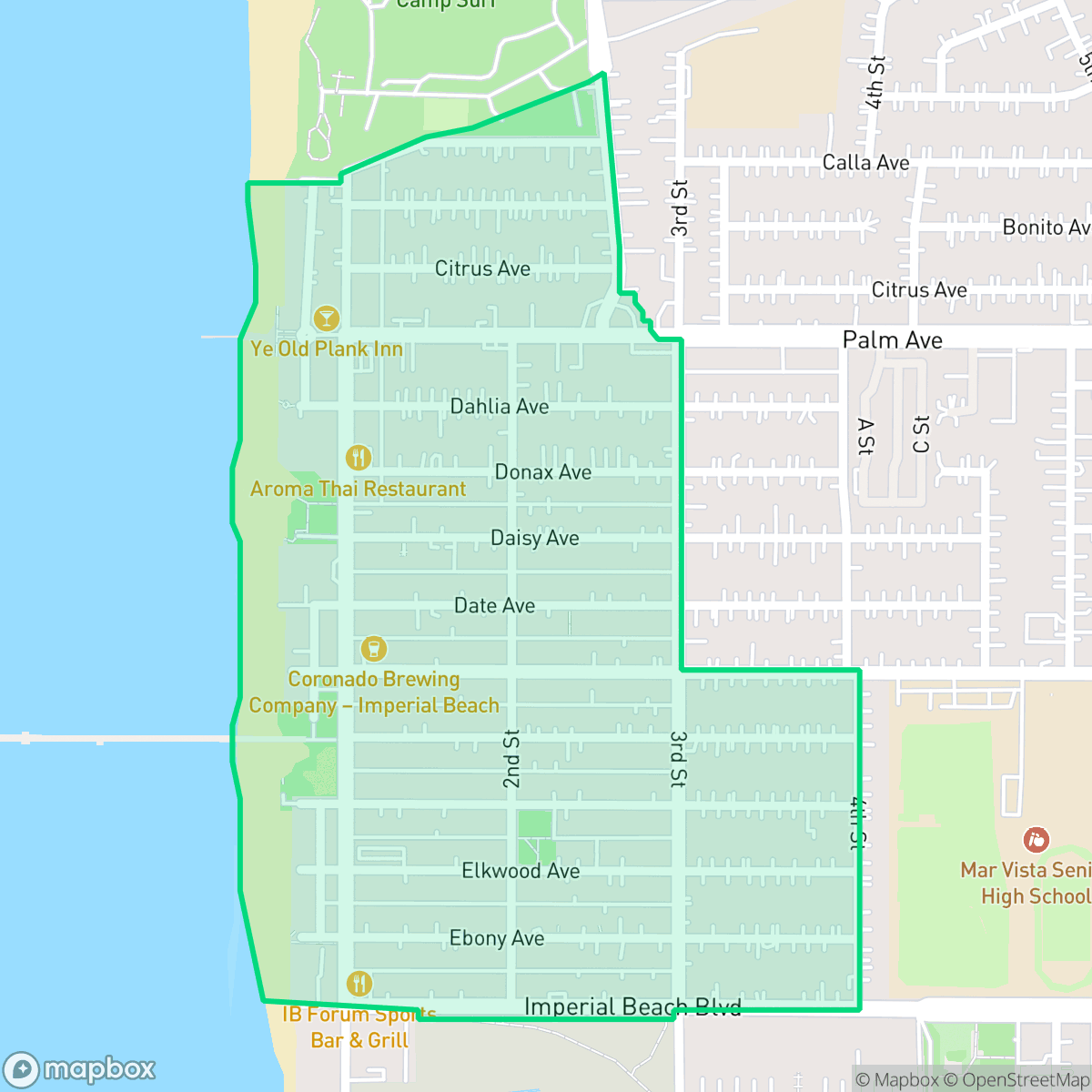 Map showing the location of Seacoast, Imperial Beach, CA