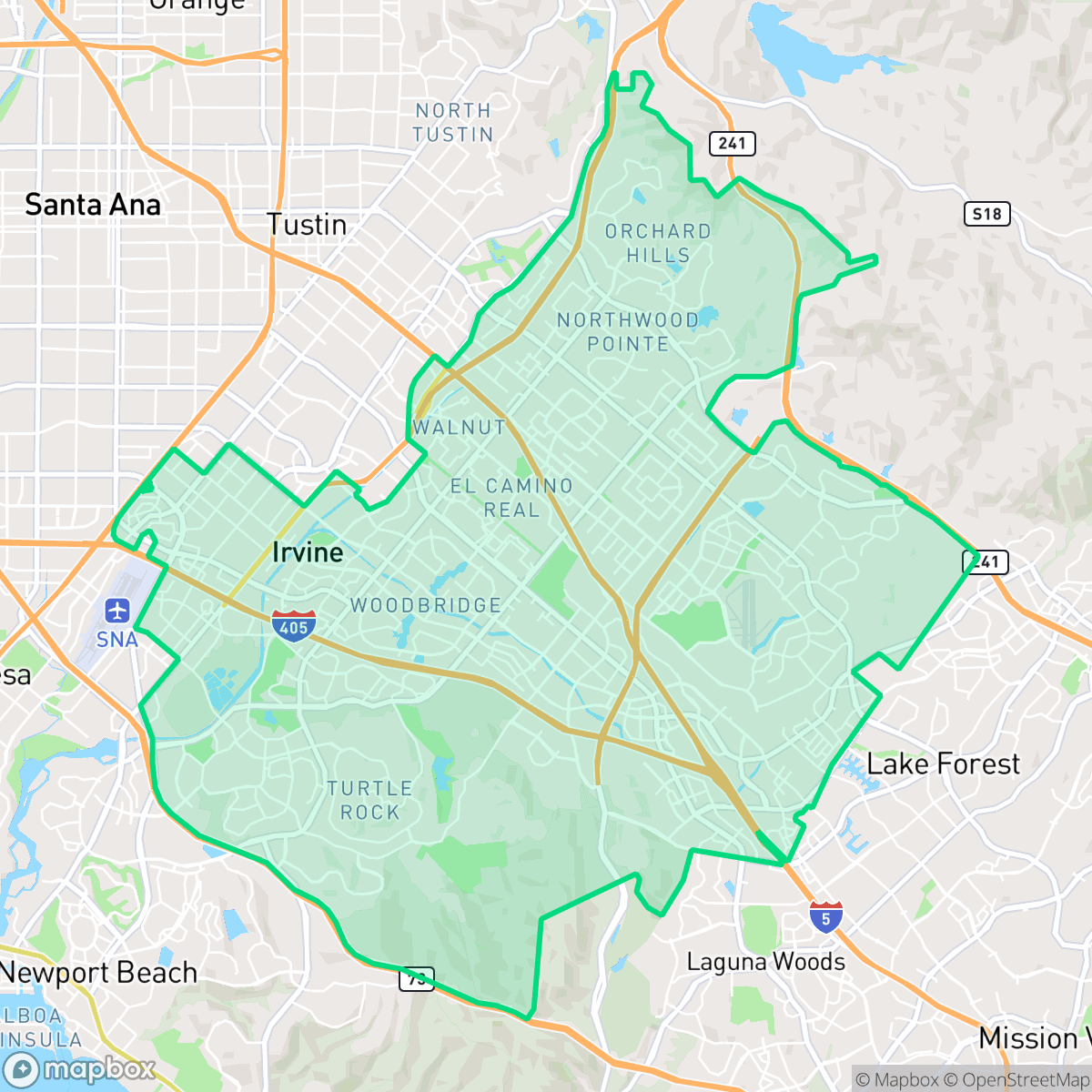 Map showing the location of Irvine, CA — coverage area