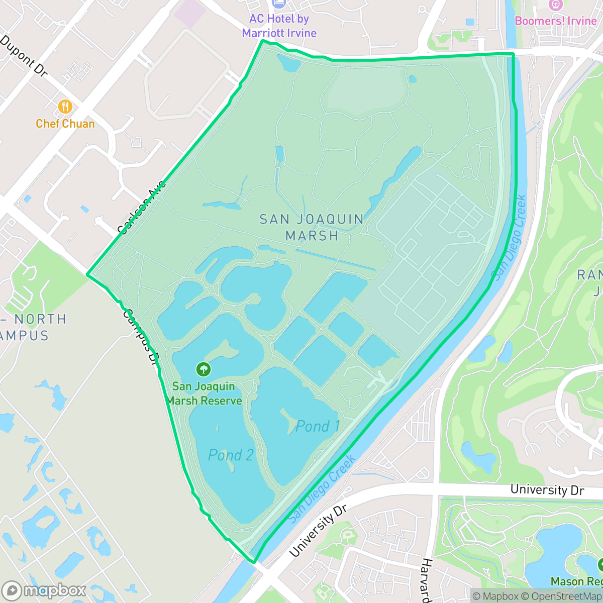 Map showing the location of San Joaquin Marsh, Irvine, CA