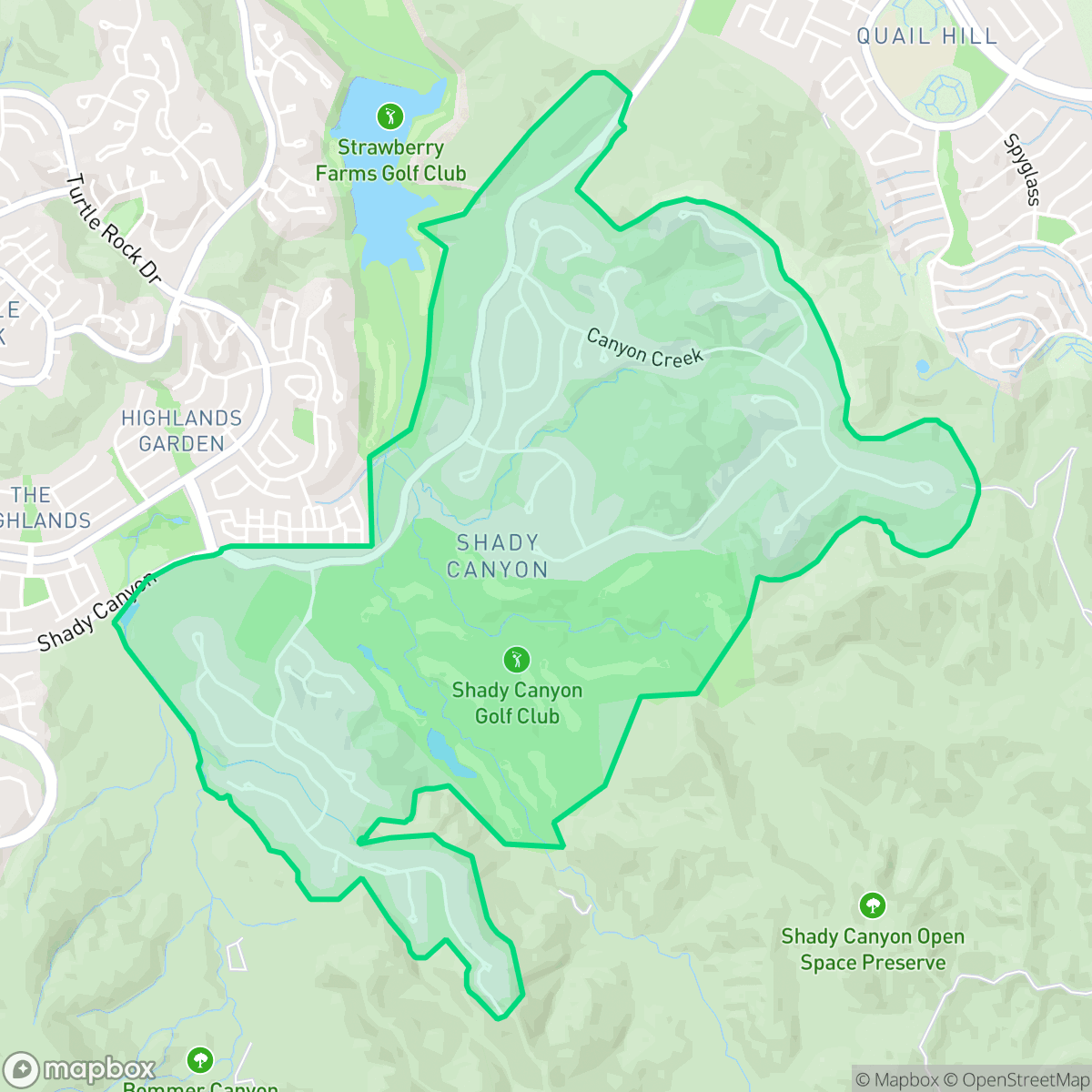 Map showing the location of Shady Canyon, Irvine, CA