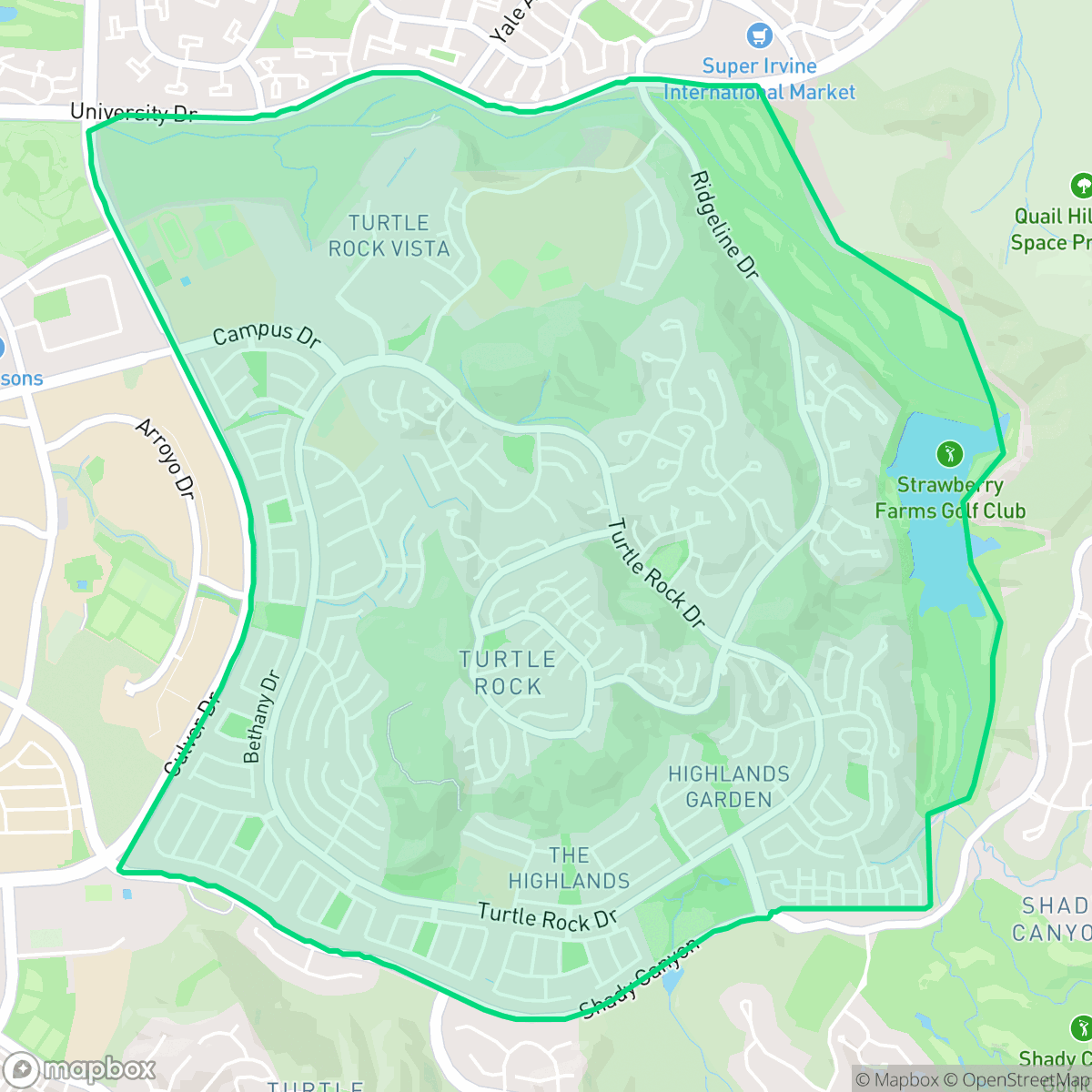 Map showing the location of Turtle Rock, Irvine, CA