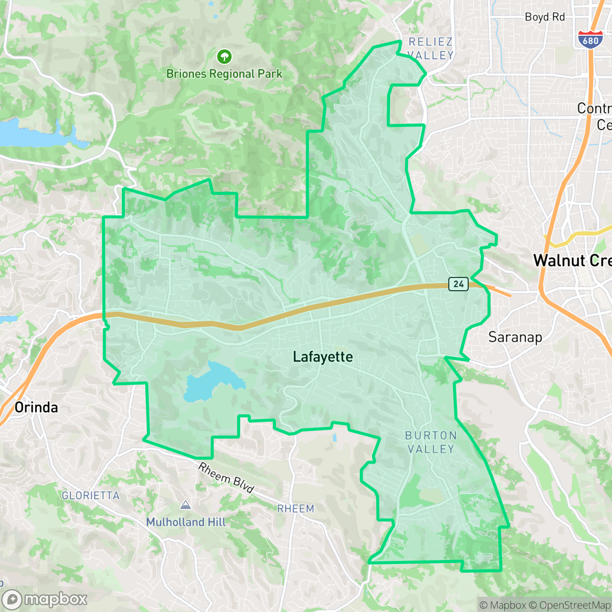 Map showing the location of Lafayette, CA — coverage area