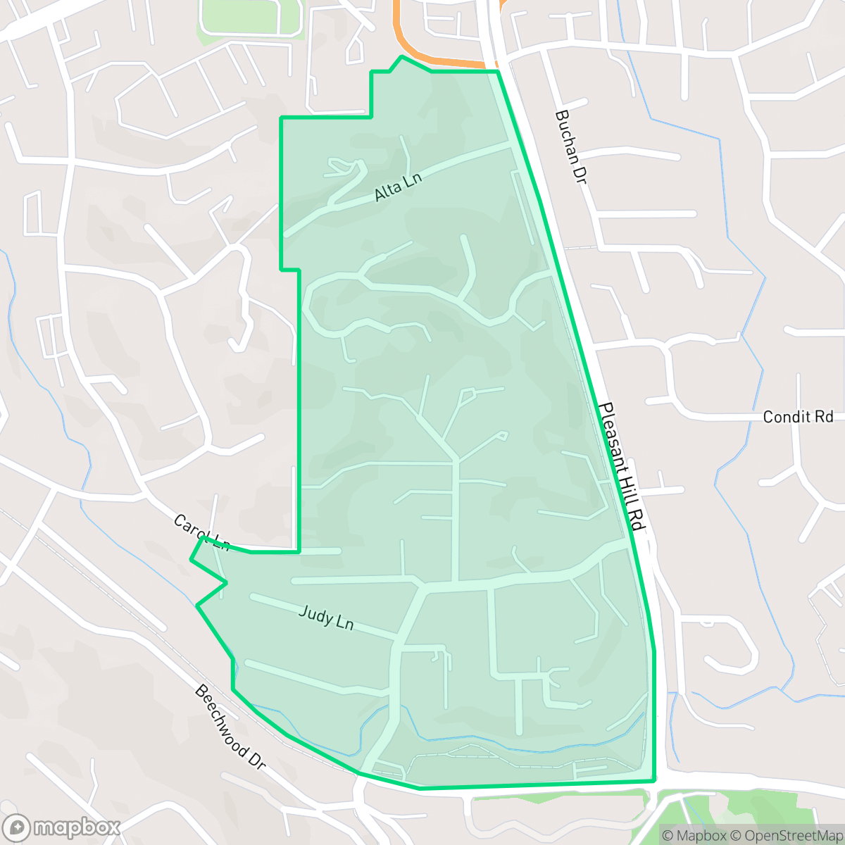 Map showing the location of Pleasant Hills and Valleys, Lafayette, CA