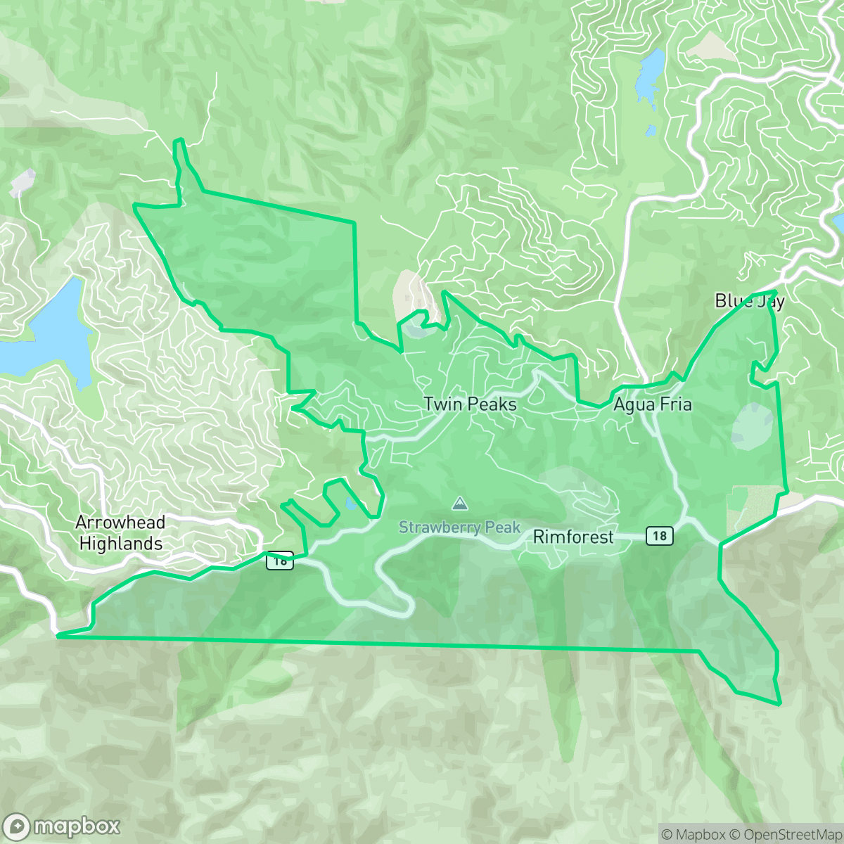 Map showing the location of Twin Peaks, Lake Arrowhead, CA