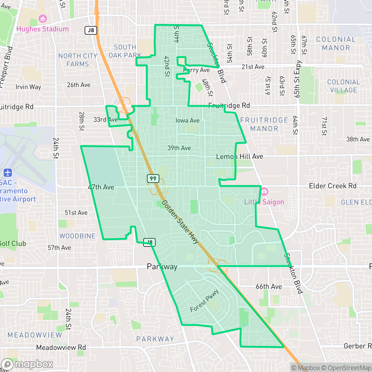 Map showing the location of Parkway-South Sacramento, Lemon Hill, CA