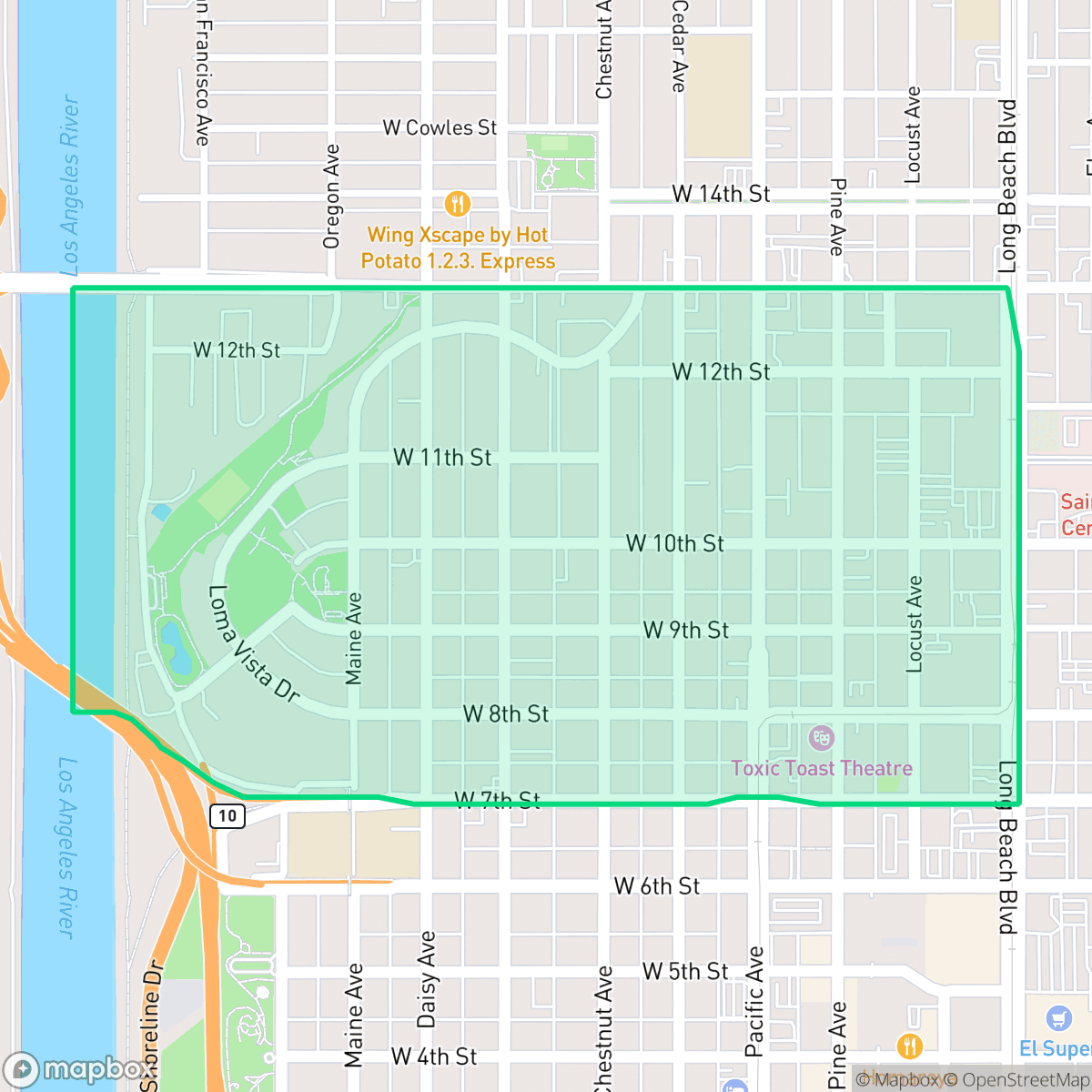 Map showing the location of Willmore City, Long Beach, CA