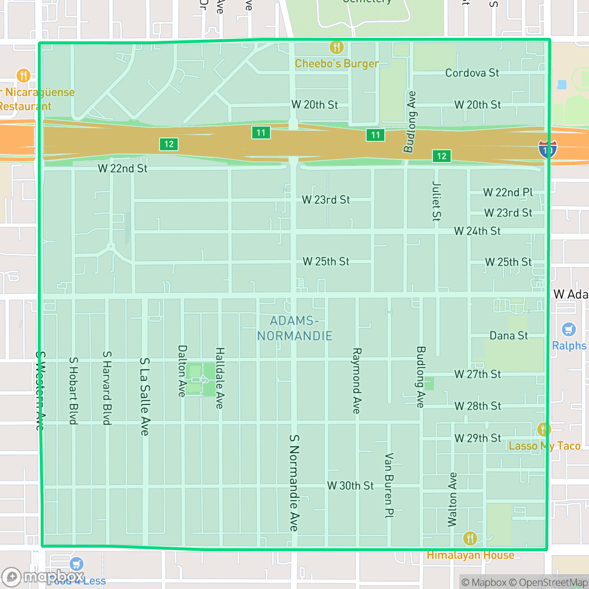 Map showing the location of Adams-Normandie, Los Angeles, CA