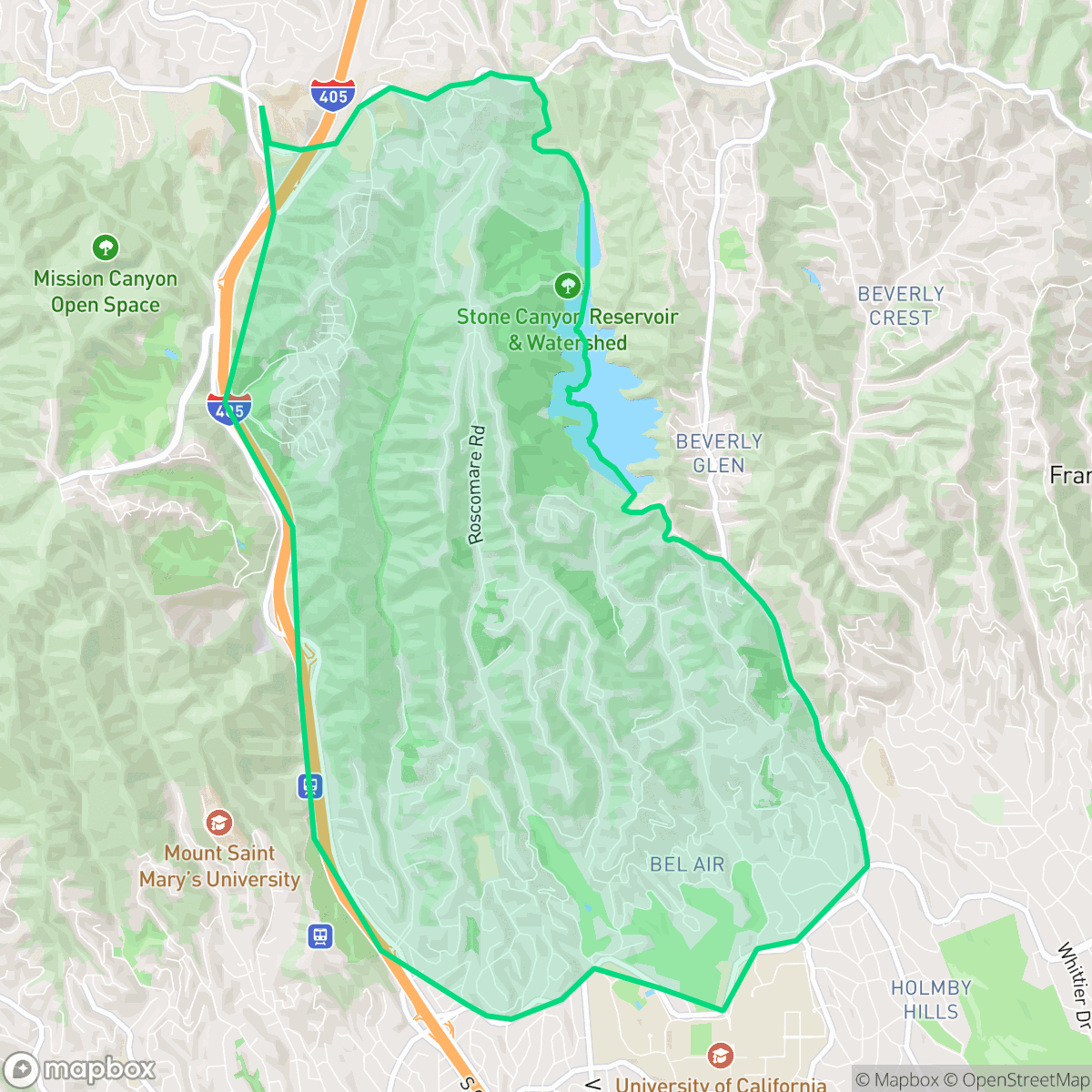 Map showing the location of Bel Air, Los Angeles, CA