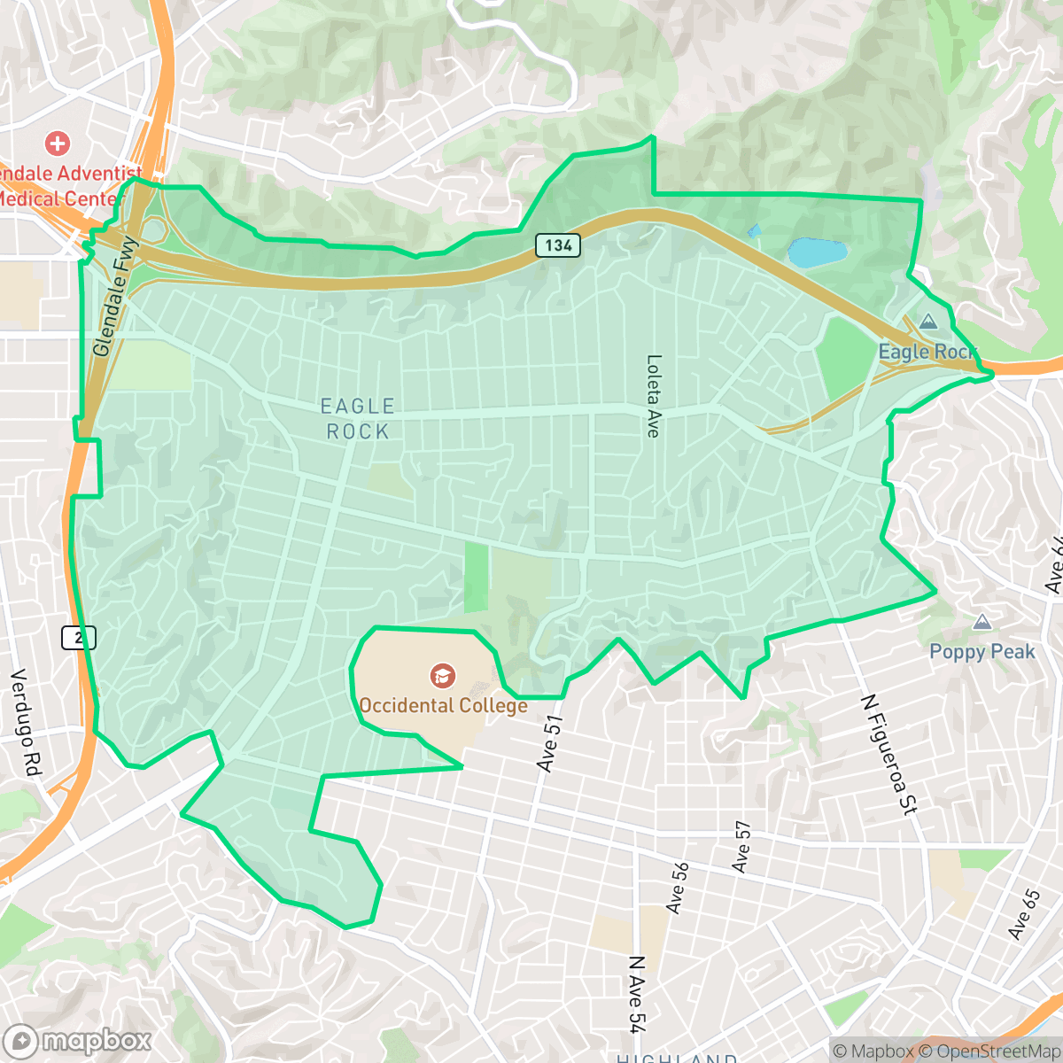 Map showing the location of Eagle Rock, Los Angeles, CA