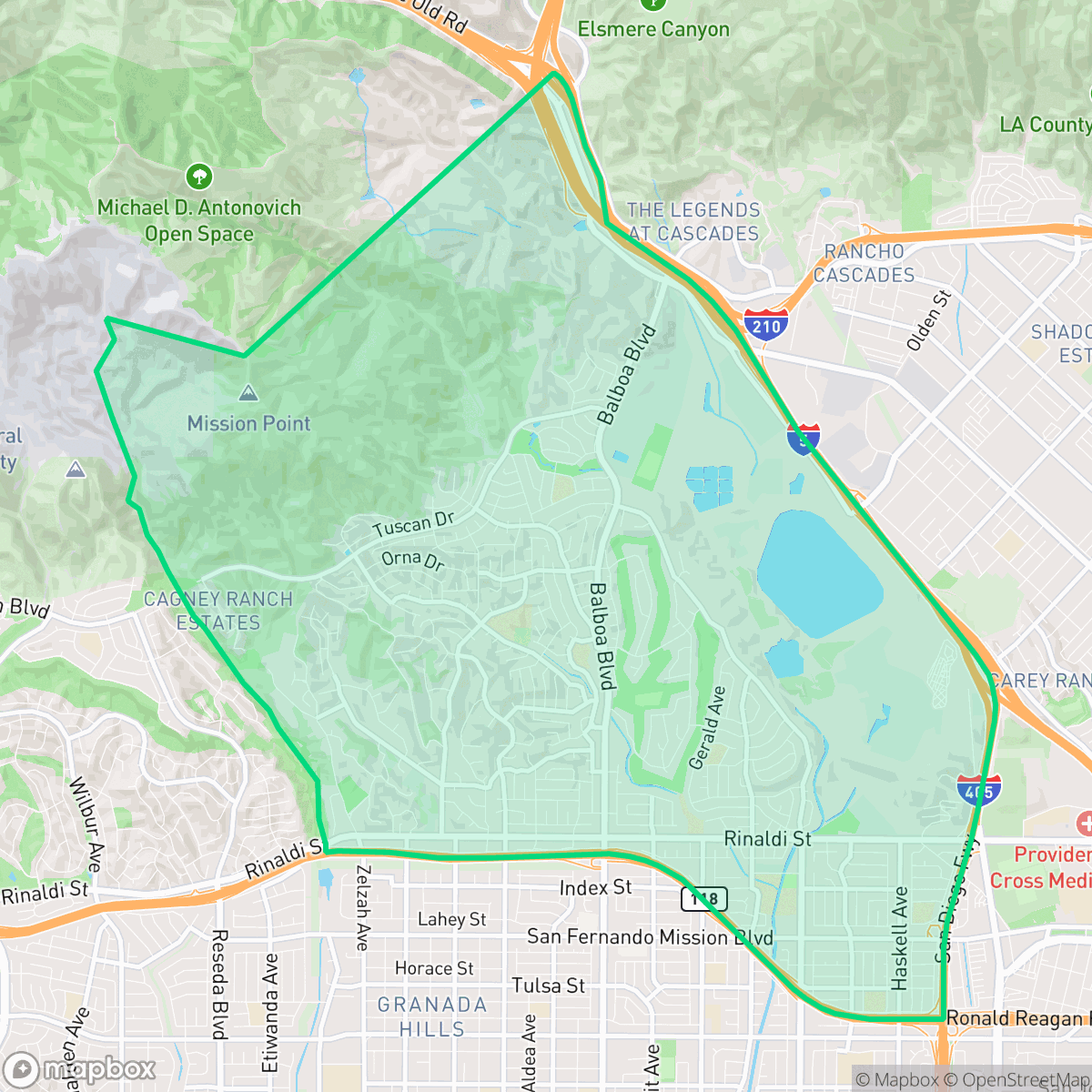 Map showing the location of Granada Hills North Neighborhood Council District, Los Angeles, CA