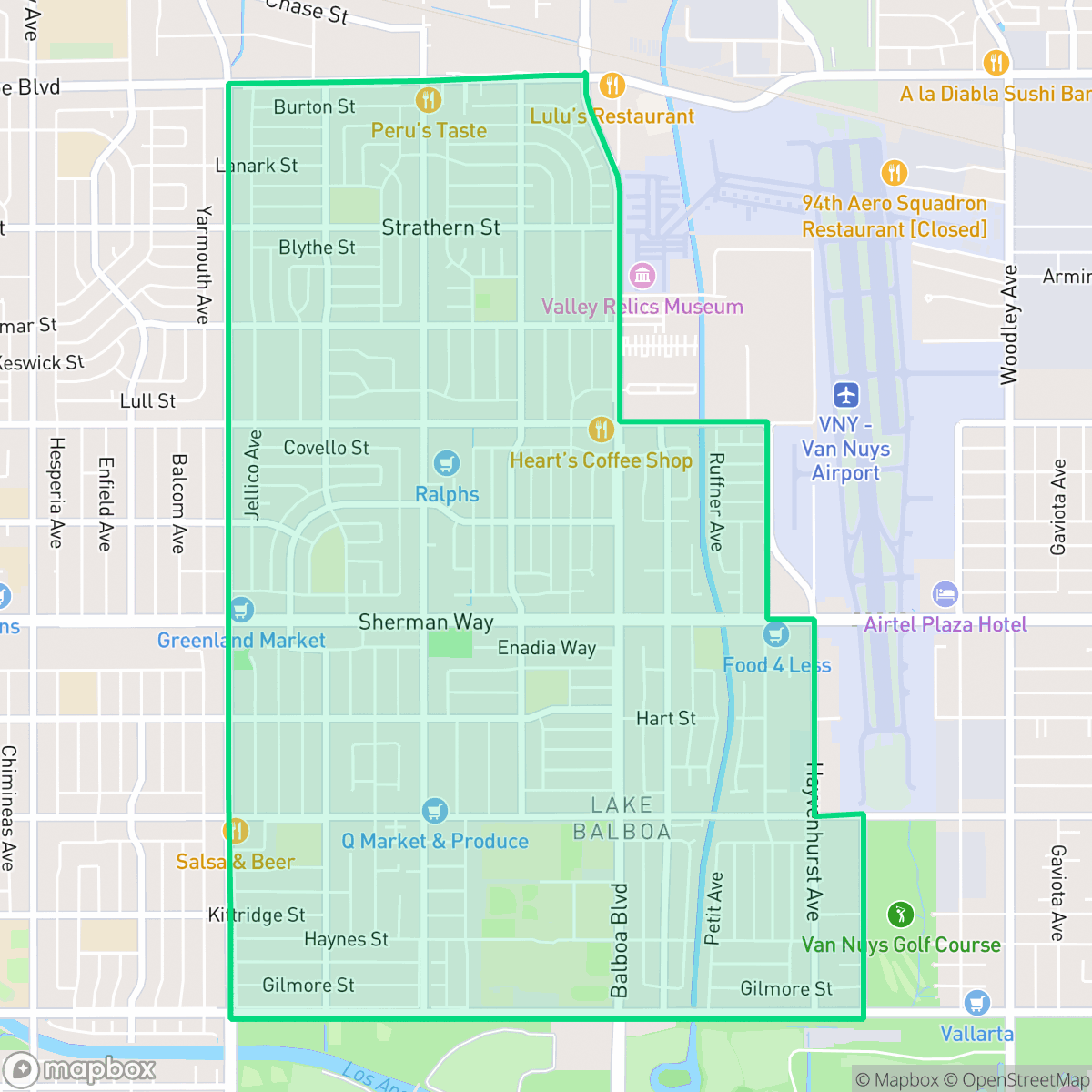 Map showing the location of Lake Balboa, Los Angeles, CA