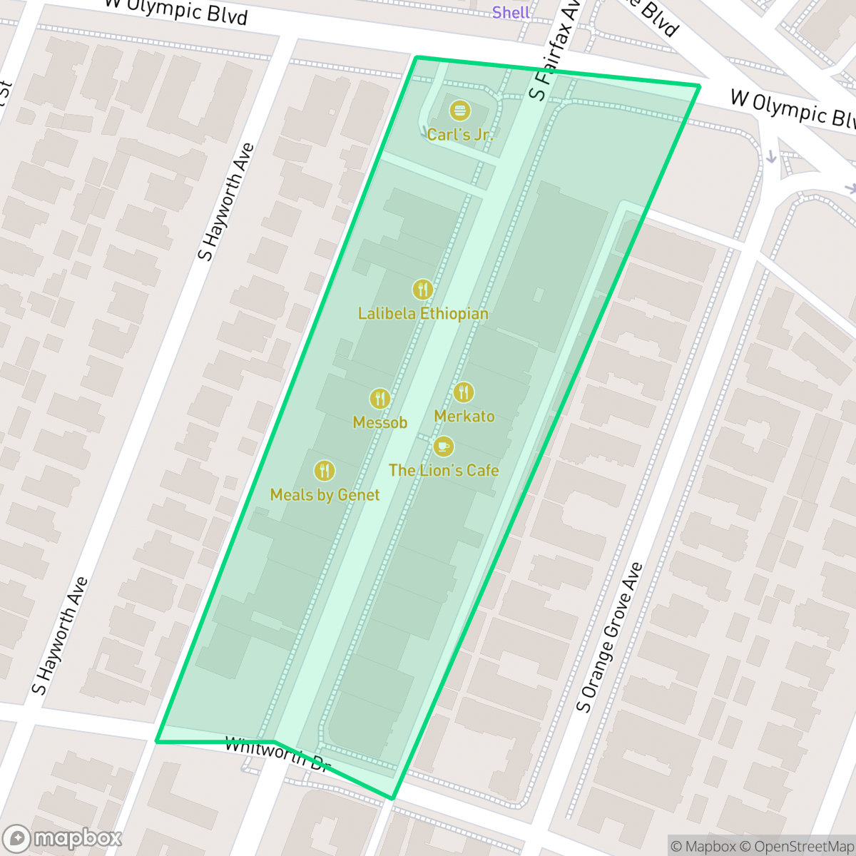 Map showing the location of Little Ethiopia, Los Angeles, CA