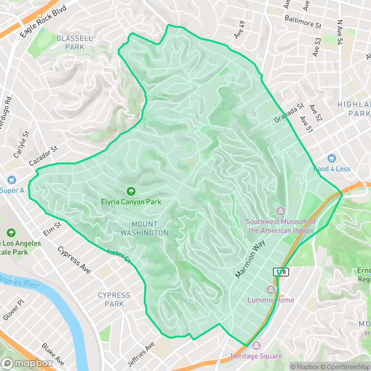 Map showing the location of Mount Washington, Los Angeles, CA