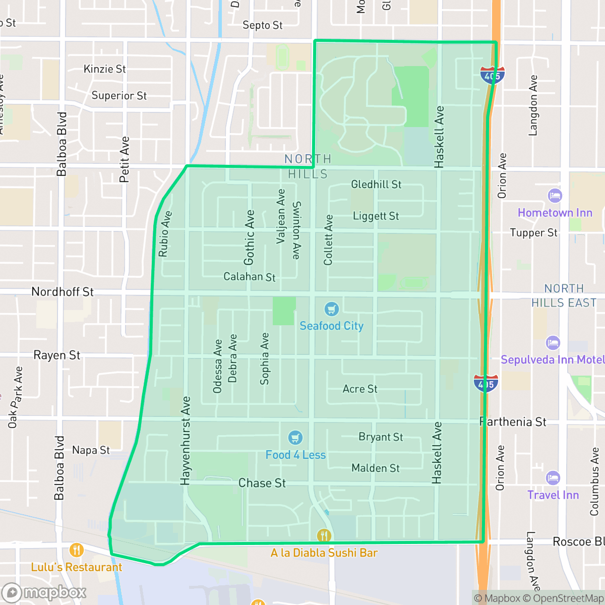 Map showing the location of North Hills West Neighborhood Council District, Los Angeles, CA