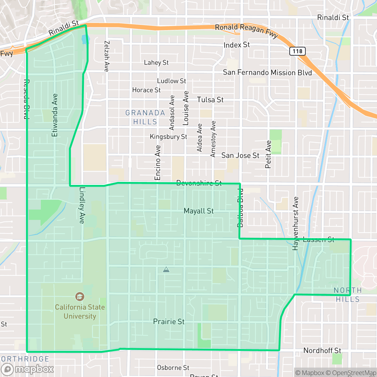 Map showing the location of Northridge East Neighborhood Council District, Los Angeles, CA