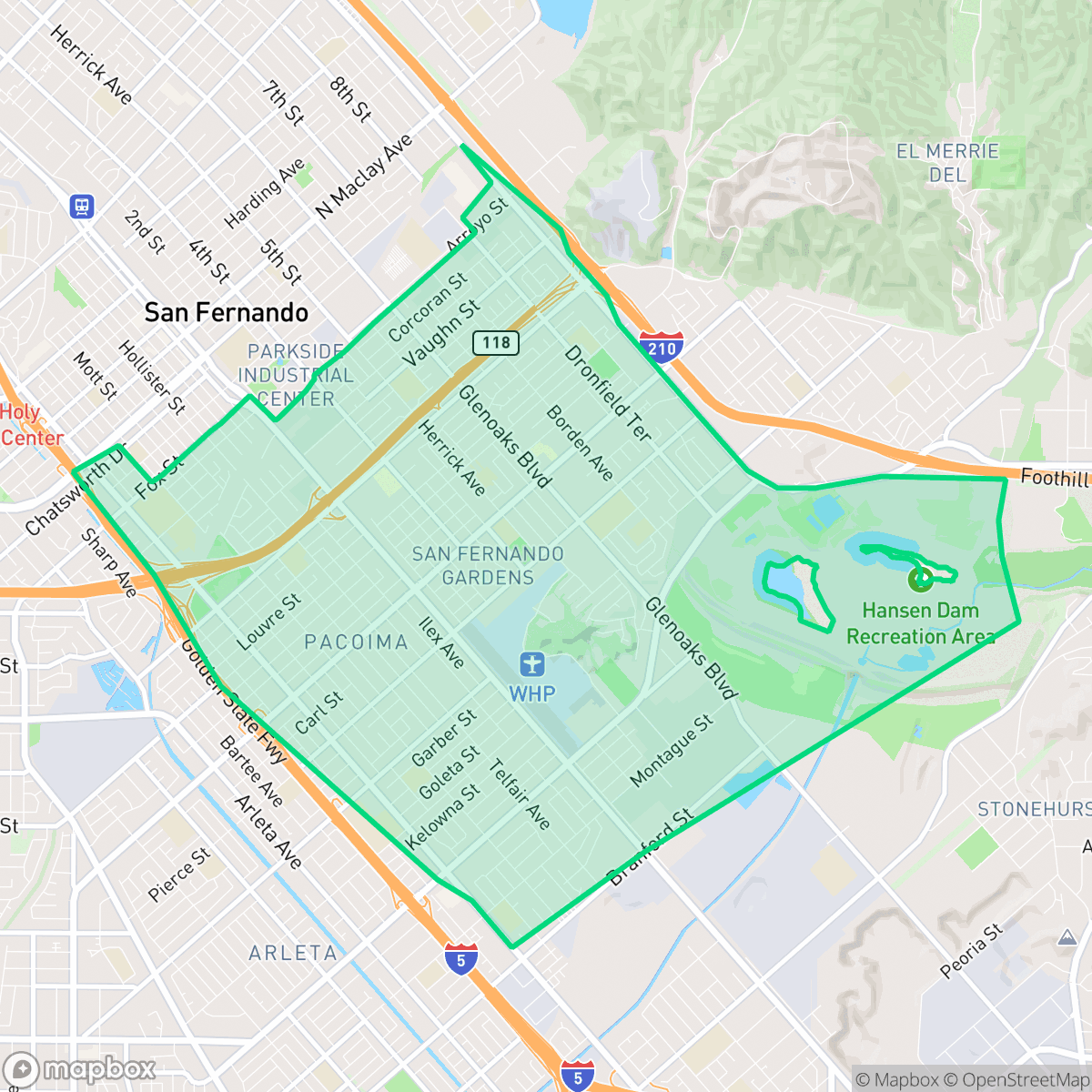 Map showing the location of Pacoima, Los Angeles, CA