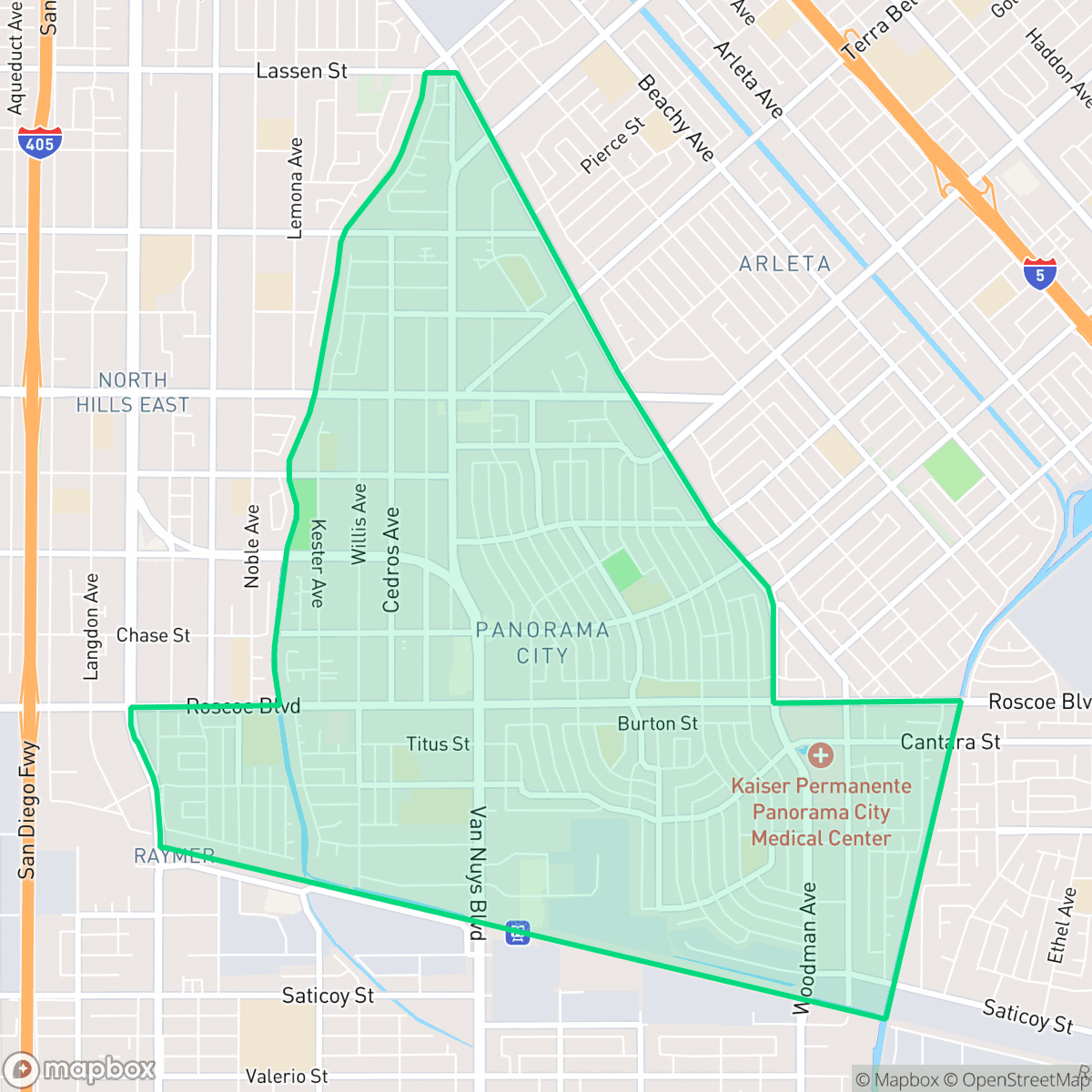 Map showing the location of Panorama City, Los Angeles, CA