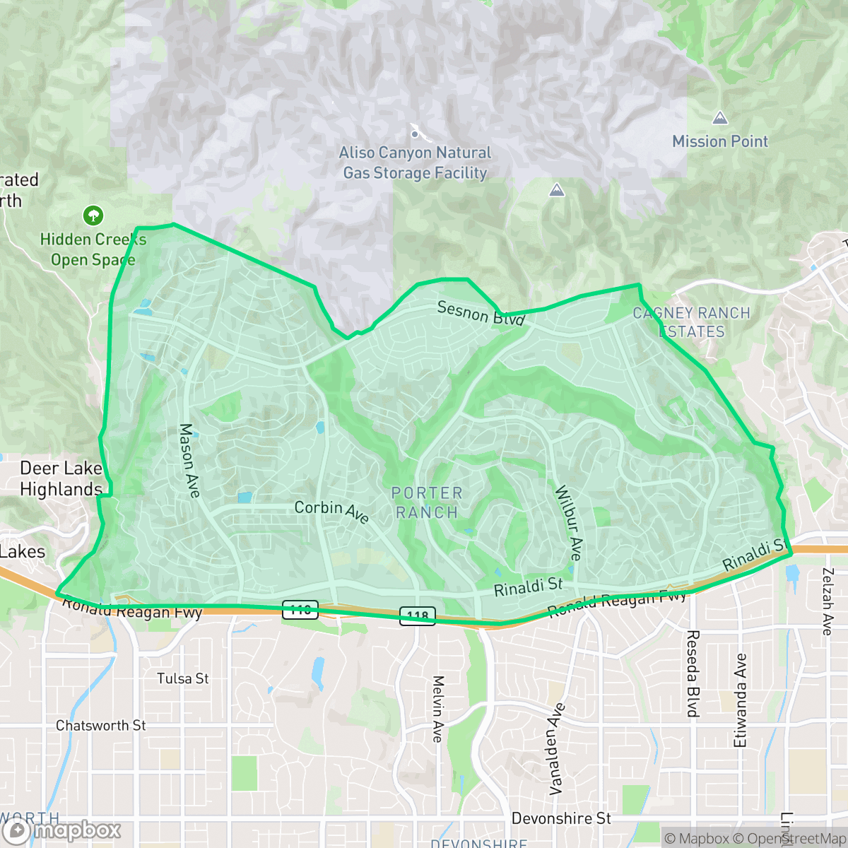 Map showing the location of Porter Ranch, Los Angeles, CA