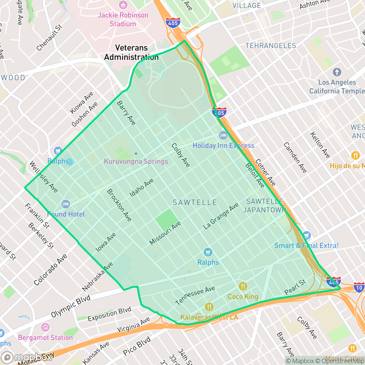 Map showing the location of Sawtelle, Los Angeles, CA