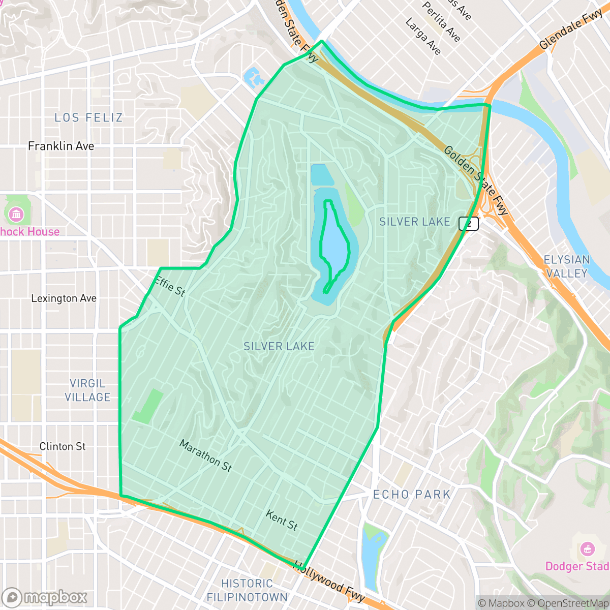 Map showing the location of Silver Lake, Los Angeles, CA