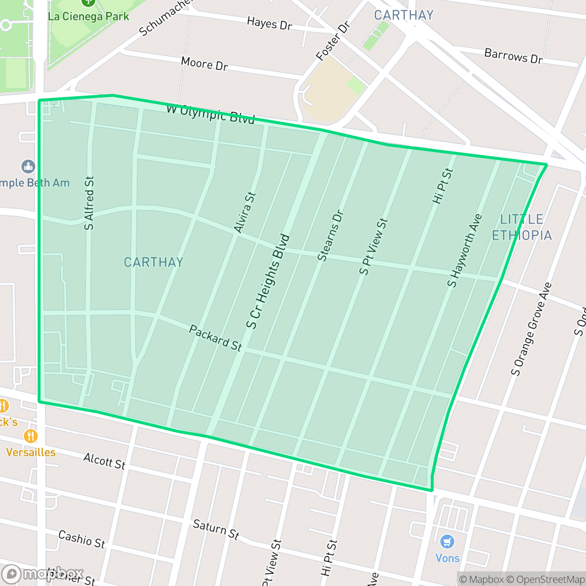 Map showing the location of South Carthay, Los Angeles, CA