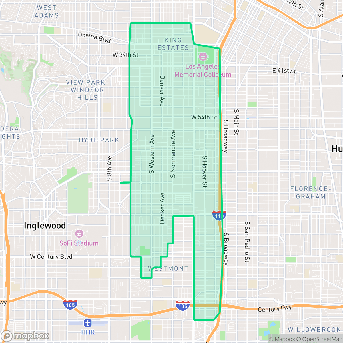 Map showing the location of South Los Angeles, Los Angeles, CA