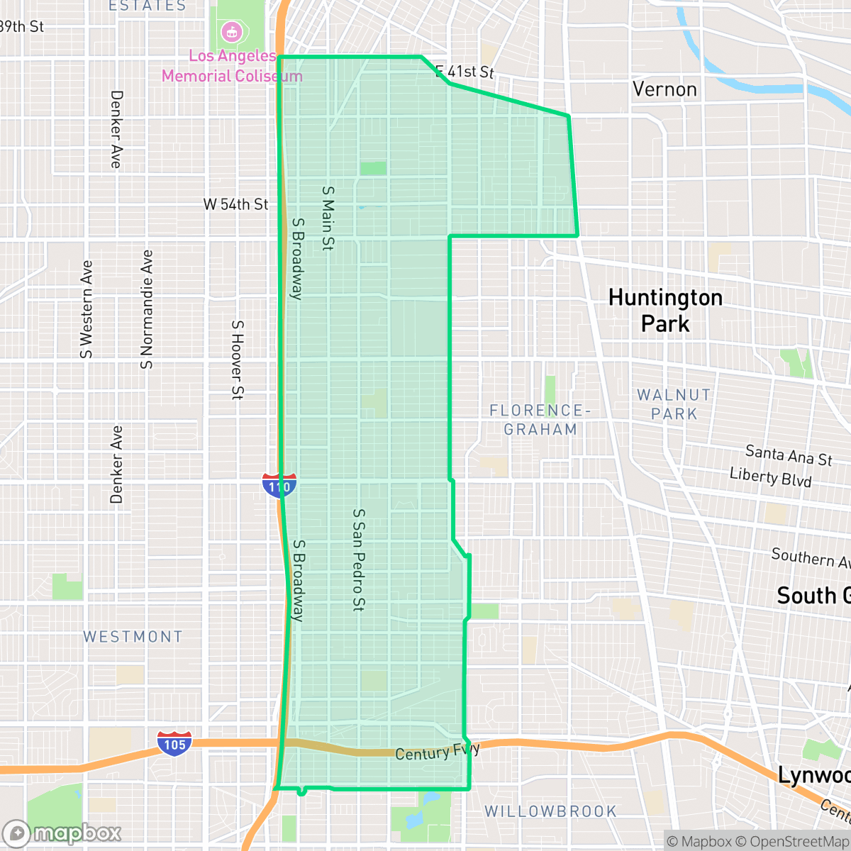 Map showing the location of Southeast Los Angeles, Los Angeles, CA