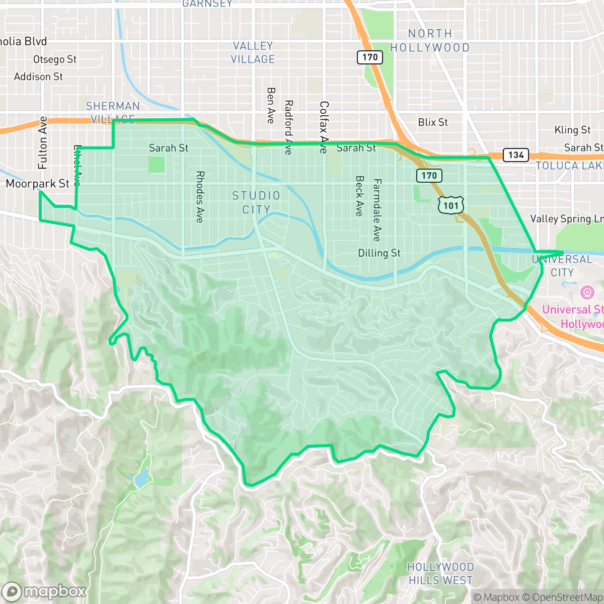 Map showing the location of Studio City, Los Angeles, CA