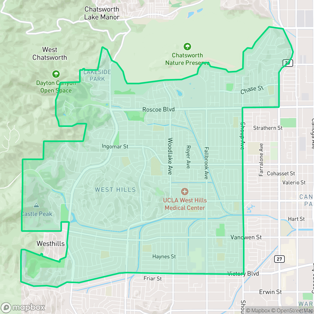 Map showing the location of West Hills, Los Angeles, CA