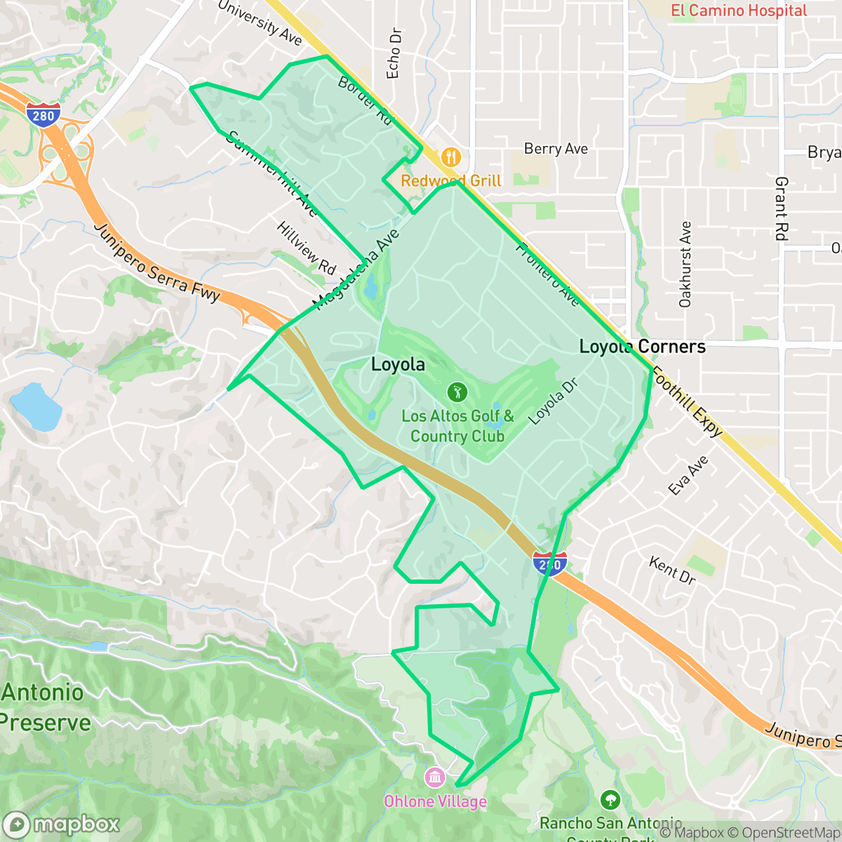 Map showing the location of Loyola, CA — coverage area