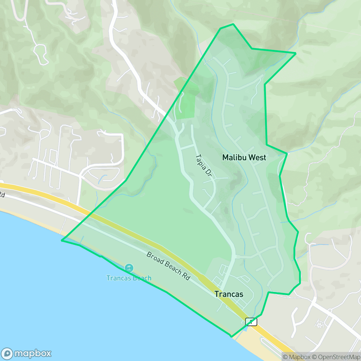 Map showing the location of Trancas Canyon, Malibu, CA