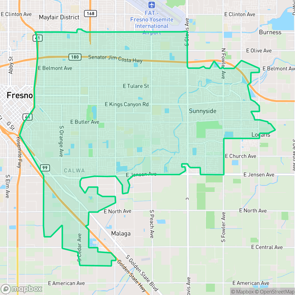 Map showing the location of Roosevelt, Mayfair, CA