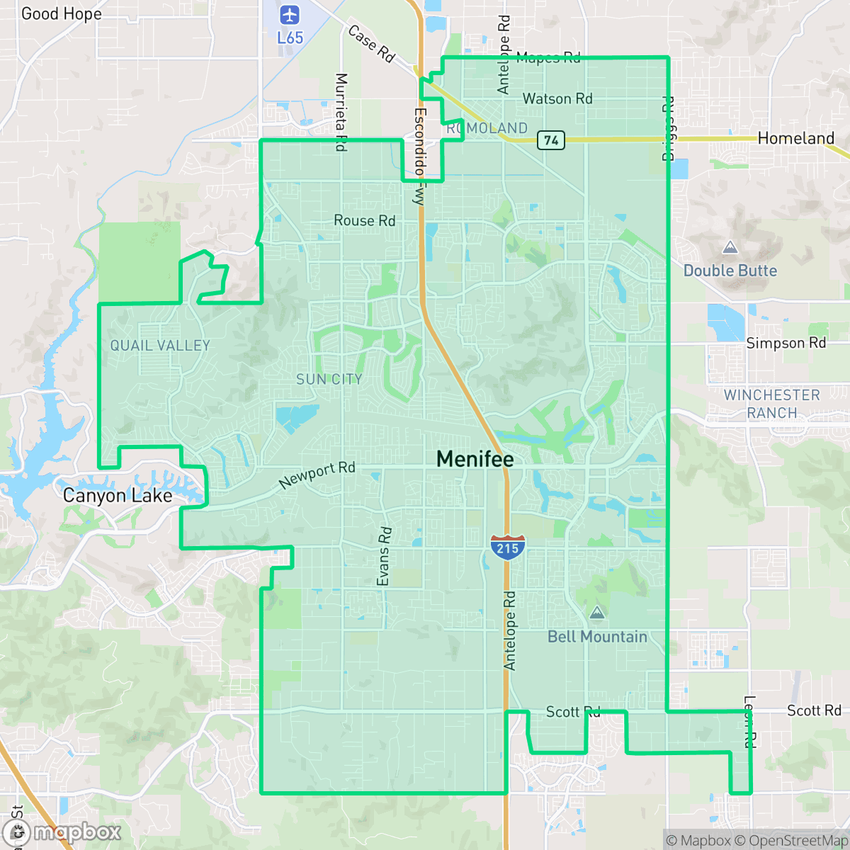 Map showing the location of Menifee, CA — coverage area