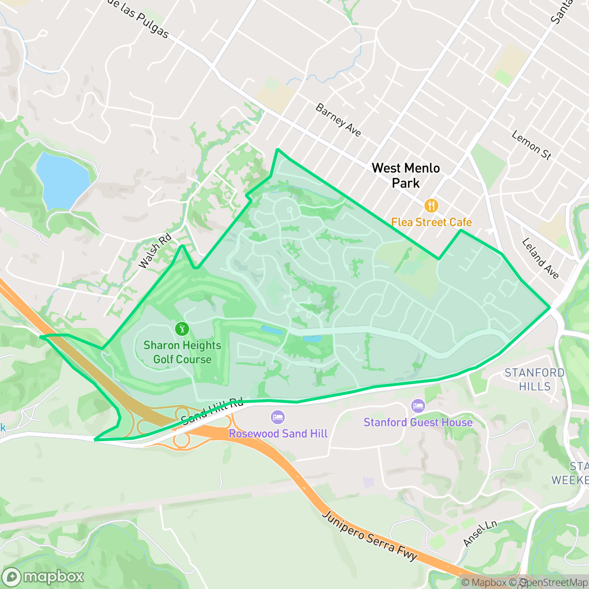 Map showing the location of Sharon Heights, Menlo Park, CA