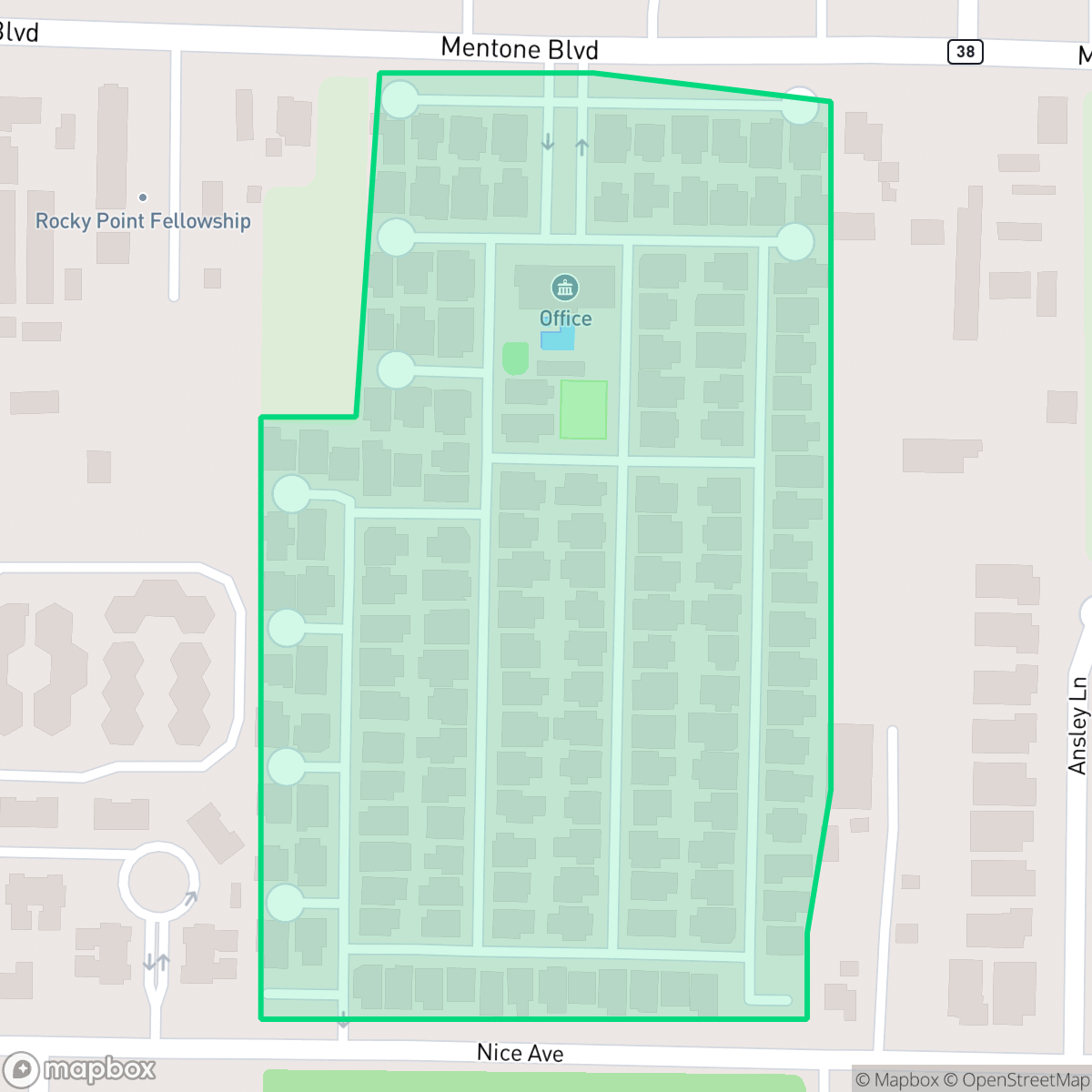Map showing the location of Friendly Hills Mobile Estates, Mentone, CA