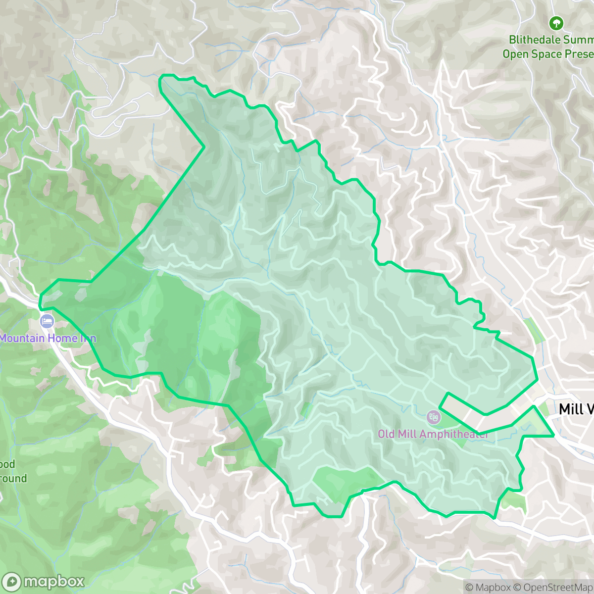 Map showing the location of Cascade Canyon, Mill Valley, CA