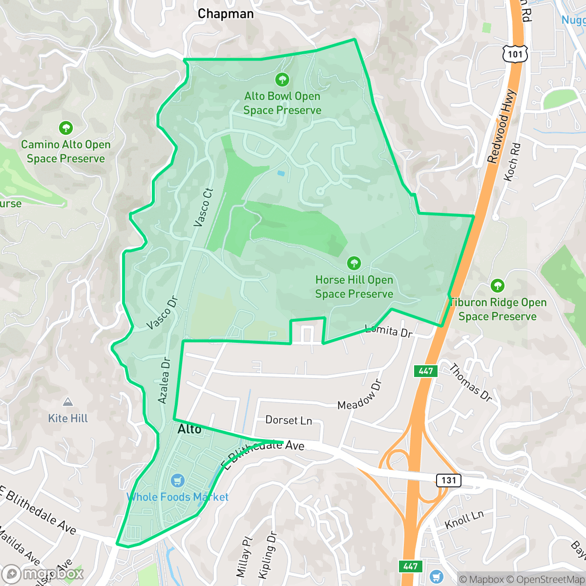 Map showing the location of Scott Valley, Mill Valley, CA