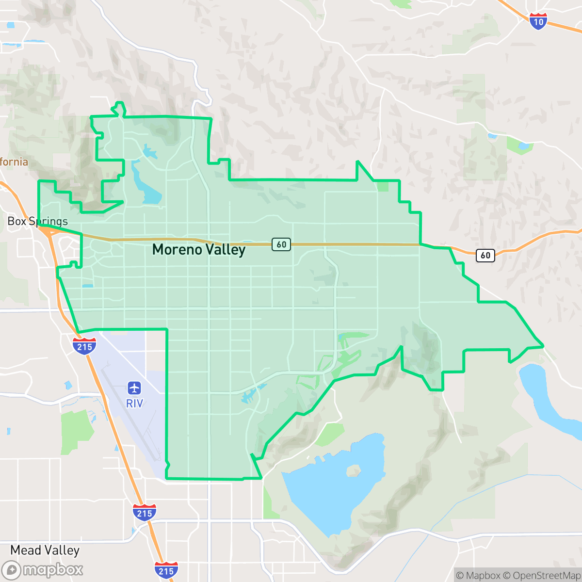 Map showing the location of Moreno Valley, CA — coverage area