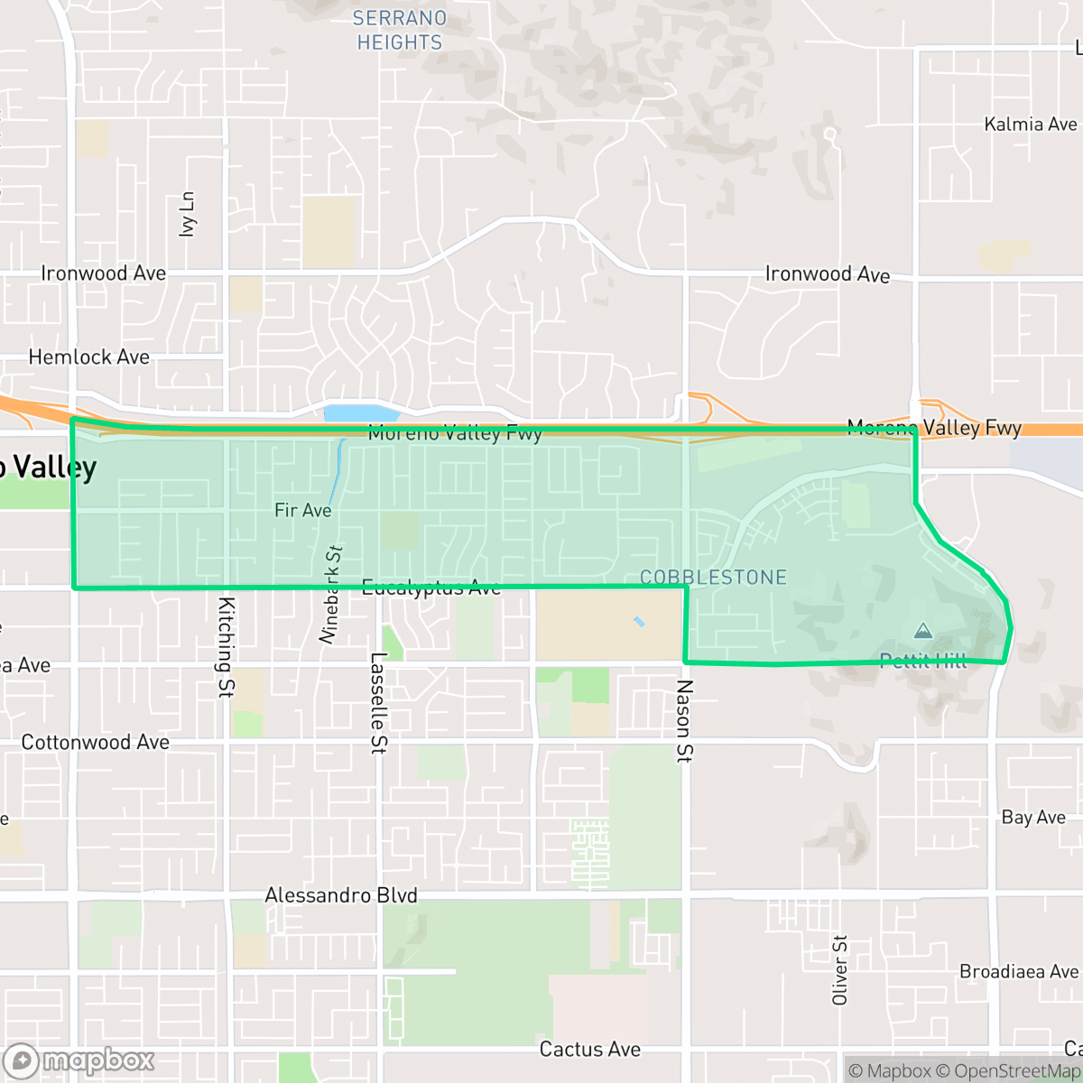 Map showing the location of Bear Valley, Moreno Valley, CA