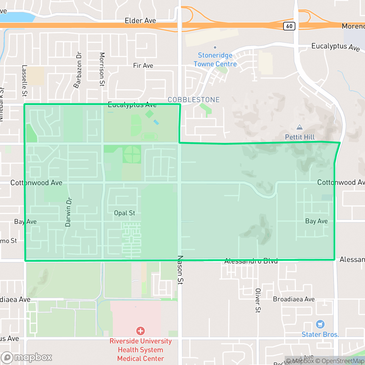 Map showing the location of Moreno, Moreno Valley, CA
