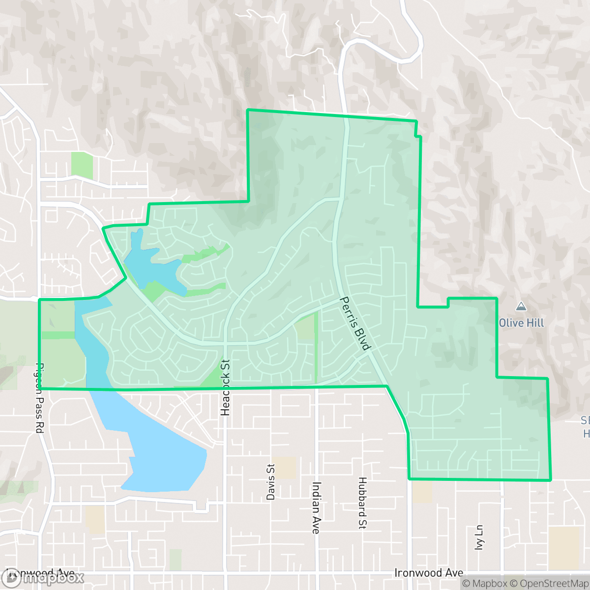 Map showing the location of Sugar Hill, Moreno Valley, CA