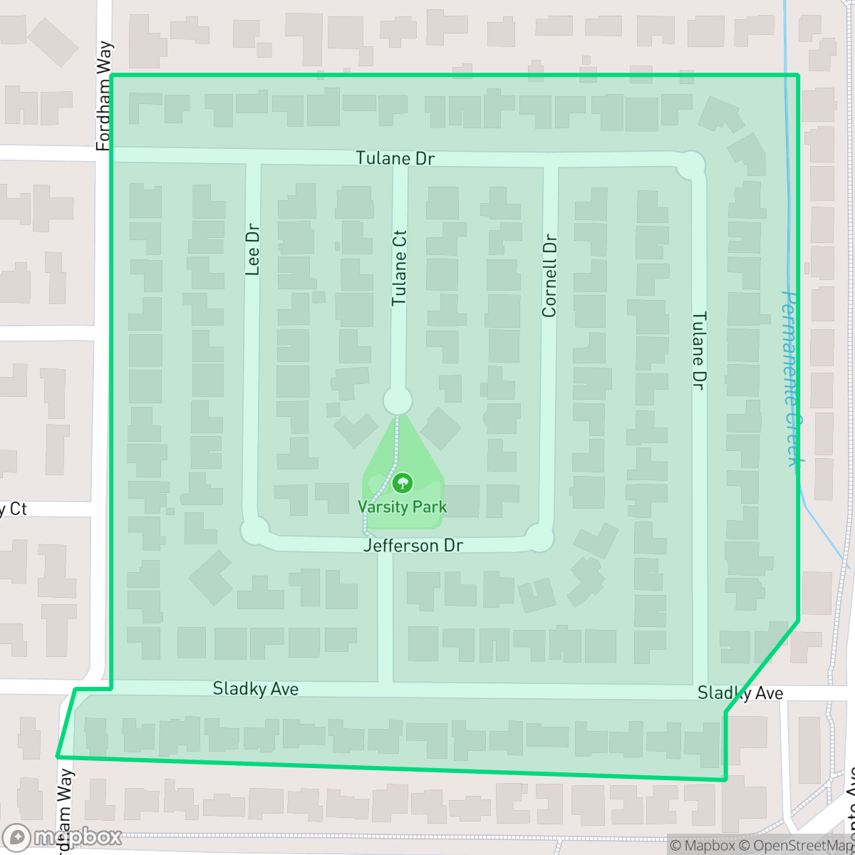 Map showing the location of Eastern Varsity Park, Mountain View, CA