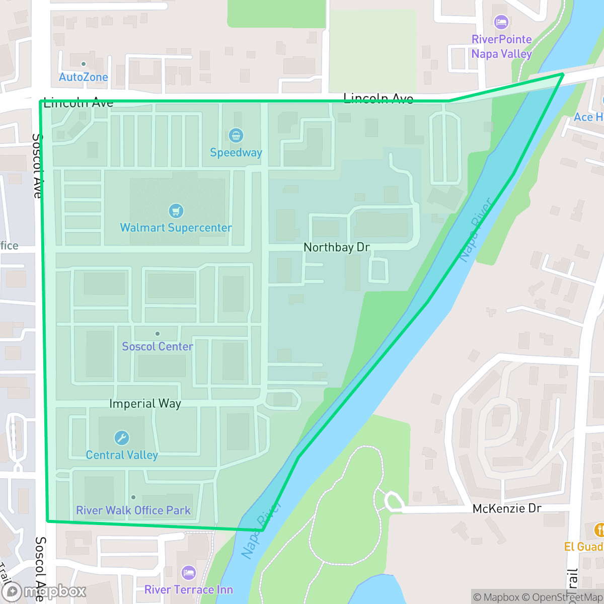 Map showing the location of Soscol Gateway North, Napa, CA
