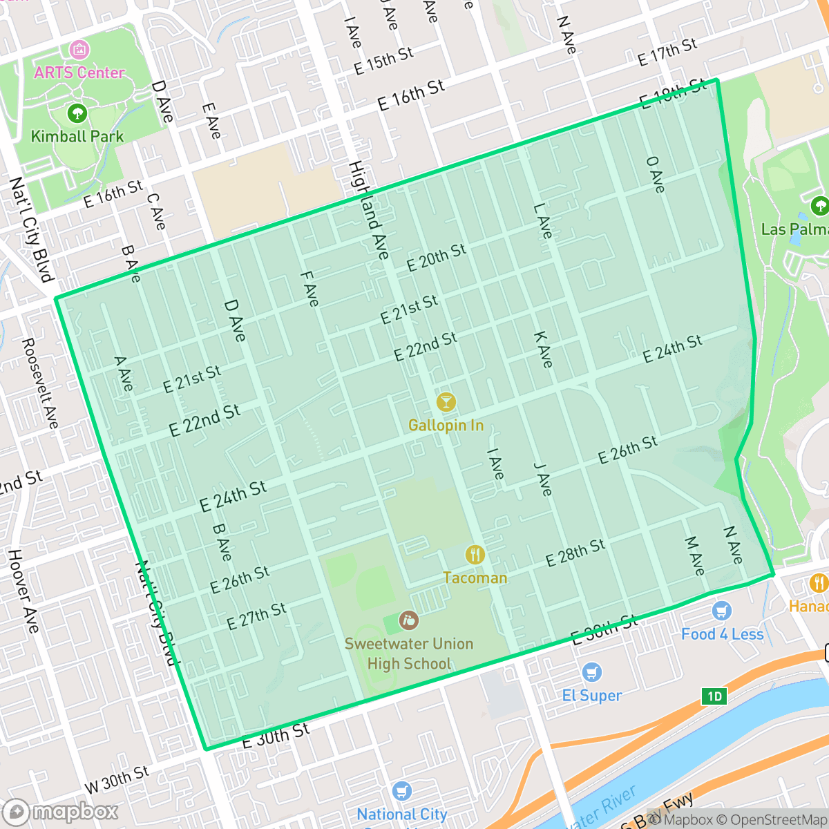 Map showing the location of Olivewood, National City, CA
