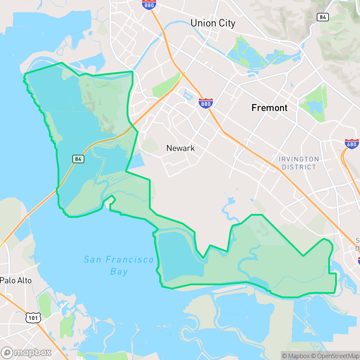 Map showing the location of Don Edwards National Wildlife Refuge, Newark, CA