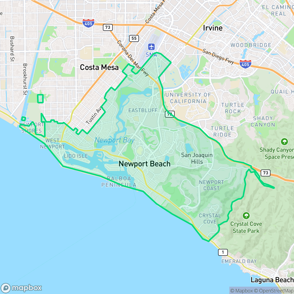 Map showing the location of Newport Beach, CA — coverage area