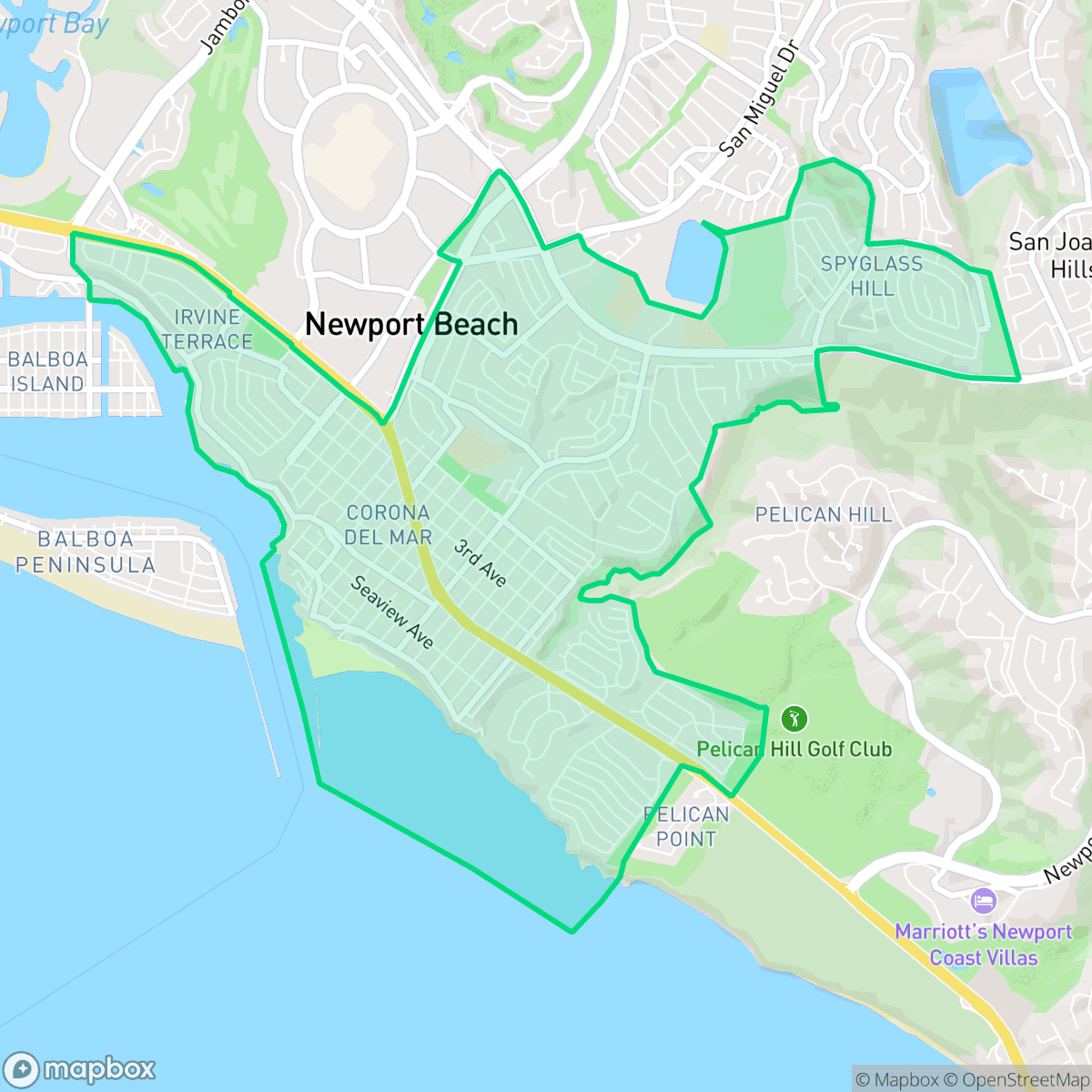 Map showing the location of Corona del Mar, Newport Beach, CA